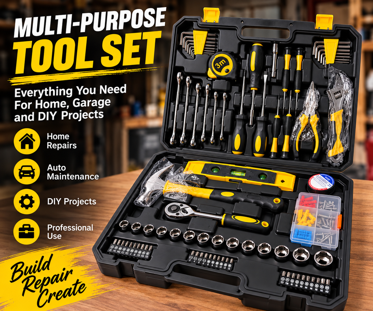 Multi-Purpose 108-Piece Tool Set with Ratchet, Sockets, Wrenches & Screwdrivers – Portable Carrying Case
