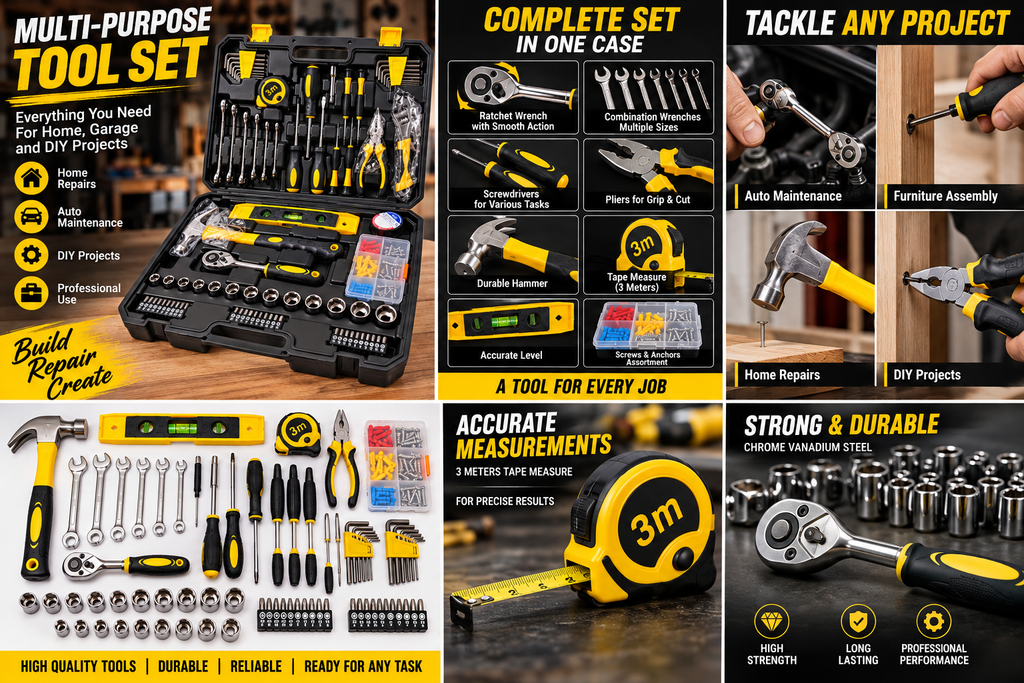 Multi-Purpose 108-Piece Tool Set with Ratchet, Sockets, Wrenches & Screwdrivers – Portable Carrying Case