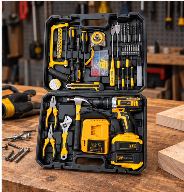 Cordless Drill & 100+ Piece Home Tool Kit Set with 2 Upgrade Batteries, Charger & Carrying Case