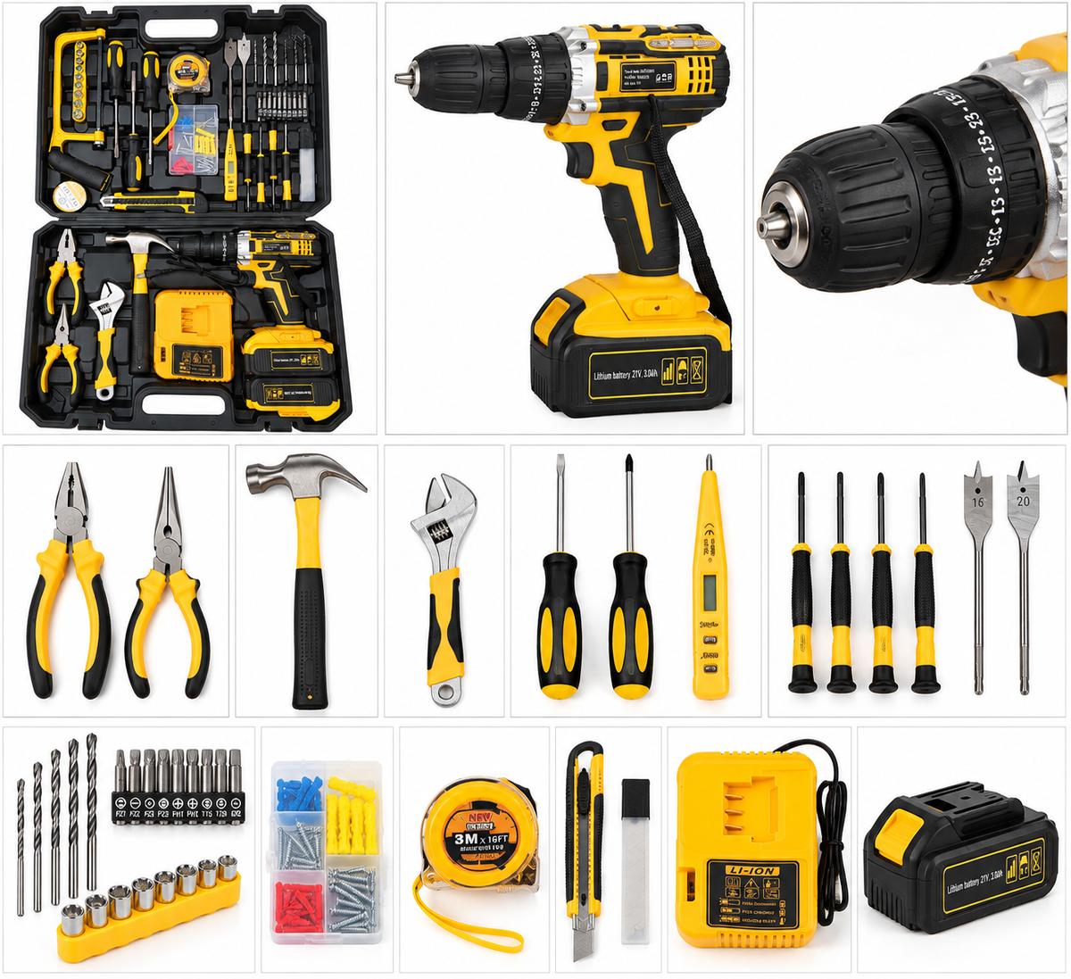 Cordless Drill & 100+ Piece Home Tool Kit Set with 2 Upgrade Batteries, Charger & Carrying Case
