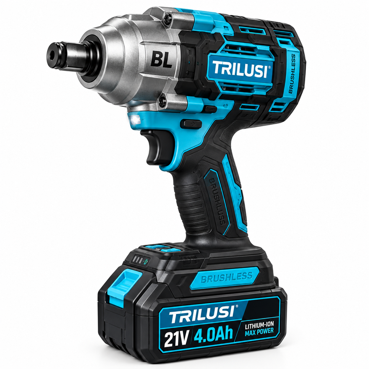 TRILUSI 21V Cordless Impact Wrench – 1,000Nm Max Torque, Brushless Motor & 2* 4.0Ah Lithium-Ion Battery