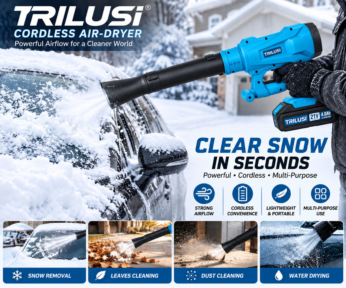 Air-Dryer & Blower, Leaf Blower, Snow Blower  – Powerful Airflow, 2 × 4.0Ah Lithium-Ion Batteries, Fast Charger & Multi-Purpose Nozzles