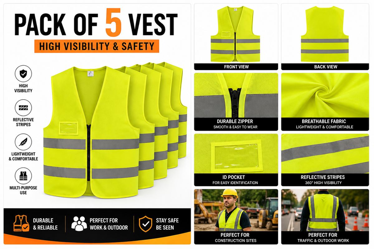 High-Visibility Safety Vest Pack of 5