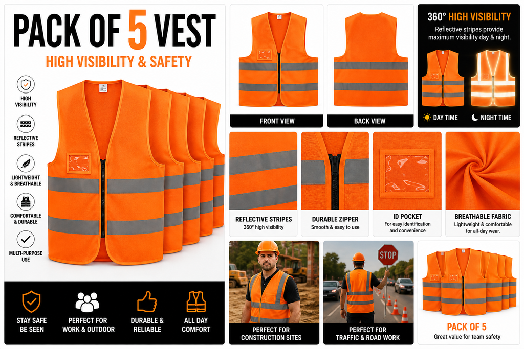 High-Visibility Safety Vest Pack of 5