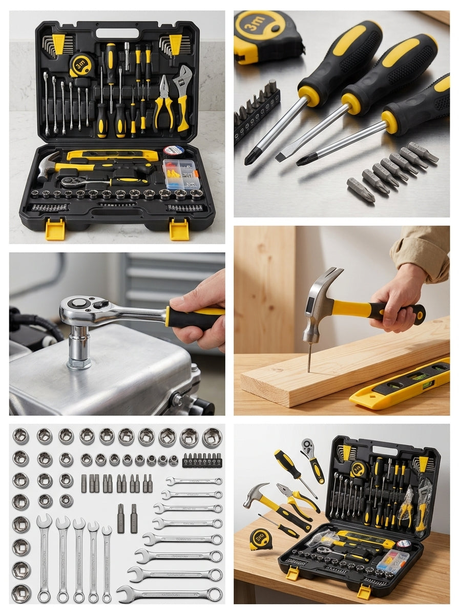 Multi-Purpose 108-Piece Tool Set with Ratchet, Sockets, Wrenches & Screwdrivers – Portable Carrying Case