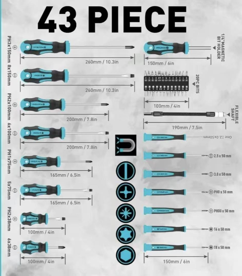 43-Piece Magnetic Screwdriver Bit Set