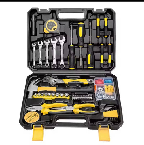 Tool Kit Set with Carrying Case, Hammer, Pliers, Wrenches, Screwdrivers, 3.0M Tape Measure, Yellow and Black