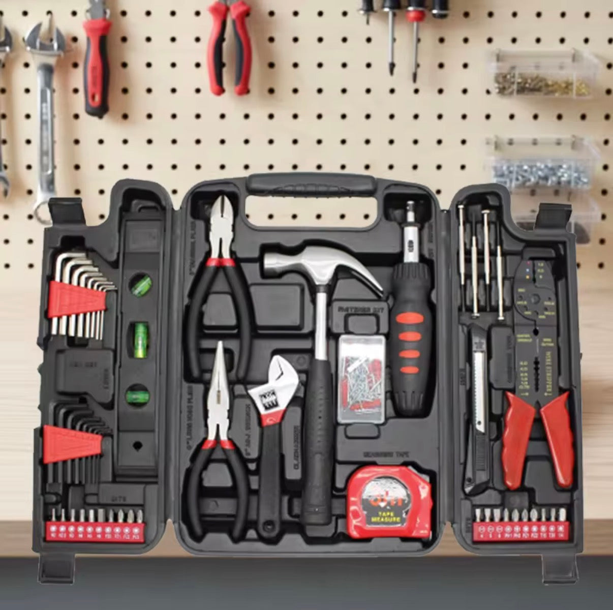 Home Repair Hand Tool Kit Set with Carrying Case, 129-Piece | Hammer & Pliers Included, Screwdriver Bits, Tape Measure, Hex Key Wrenches, Wire Stripp
