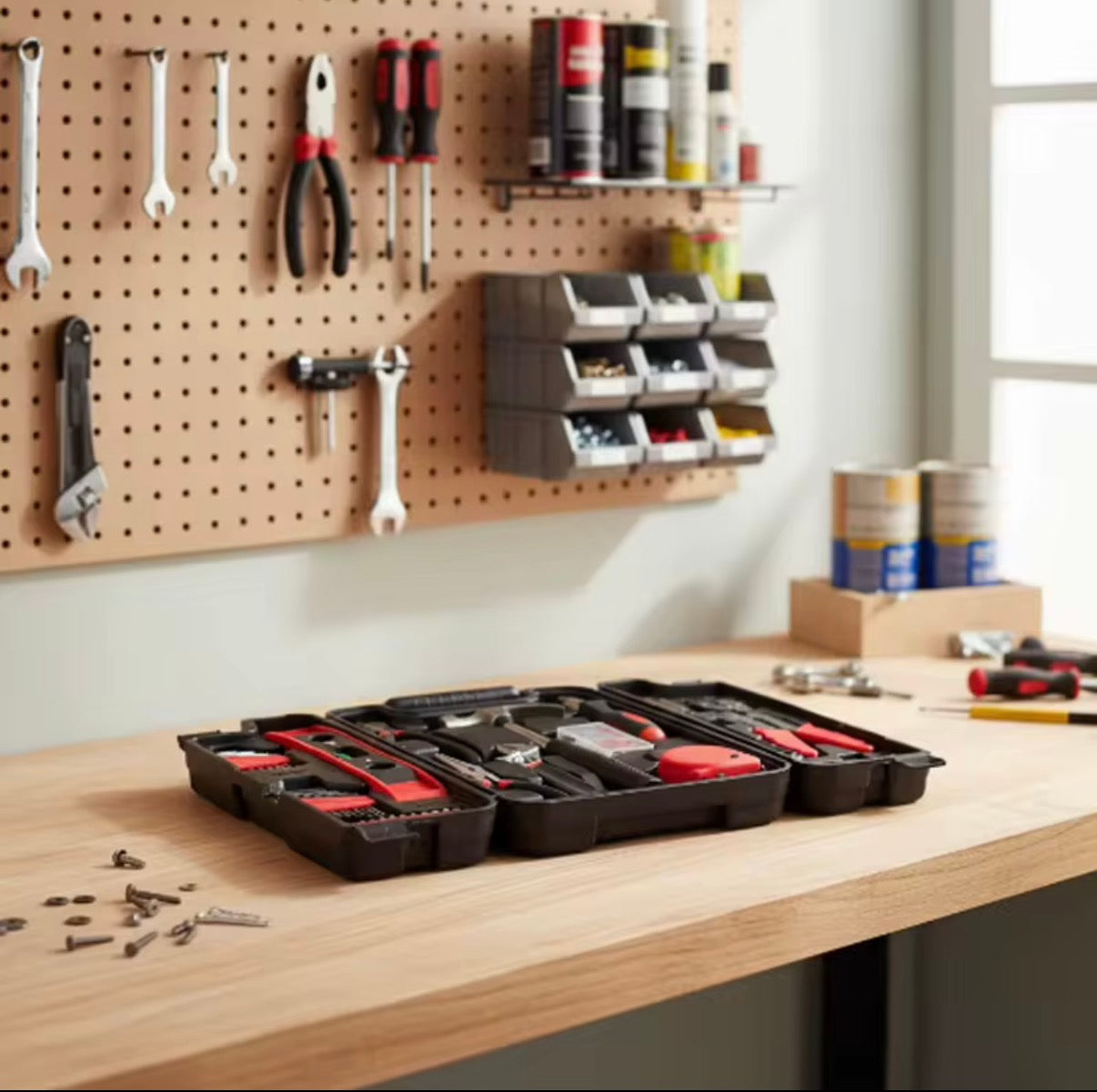 Home Repair Hand Tool Kit Set with Carrying Case, 129-Piece | Hammer & Pliers Included, Screwdriver Bits, Tape Measure, Hex Key Wrenches, Wire Stripp