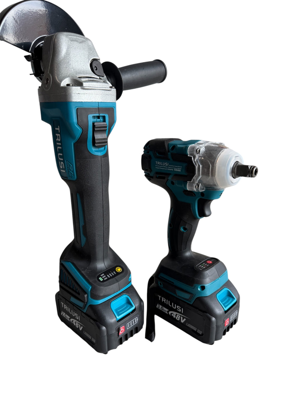 TRILUSI 48V Cordless Impact Wrench and Angle Grinder Combo Kit | 2x 48V, 2.0Ah Batteries, Brushless Motor, Includes Drill Bits and circle saw, Carrying Case Included, Socket Accessories Set