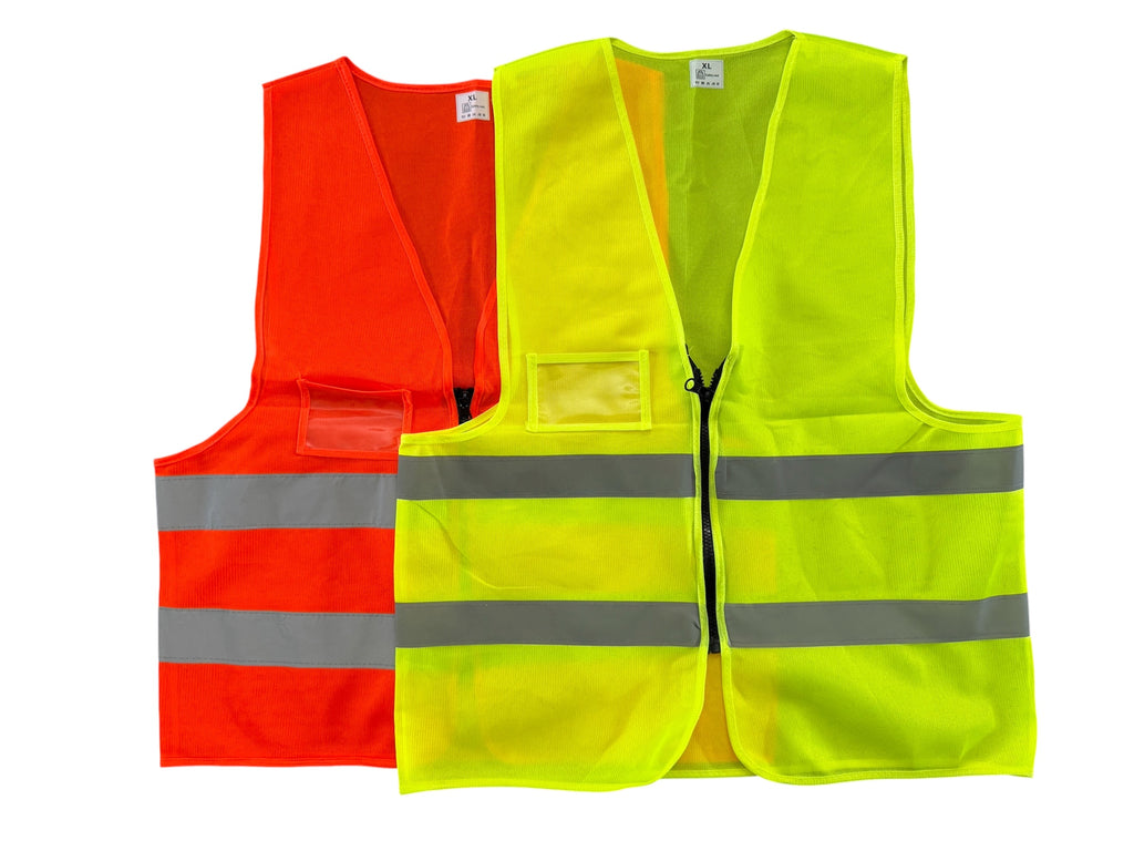 High-Visibility Safety - Vest Pack of 5,  Reflective Strips, Zipper Closure, ID Pocket, Neon Yellow/Orange